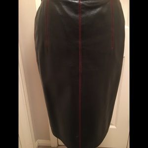 Black Butter Soft Leather Skirt with Red Stitching